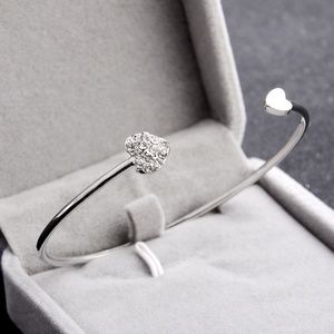 GB8 | Wrist Heart Bangle Crystal Silver Bracelet
